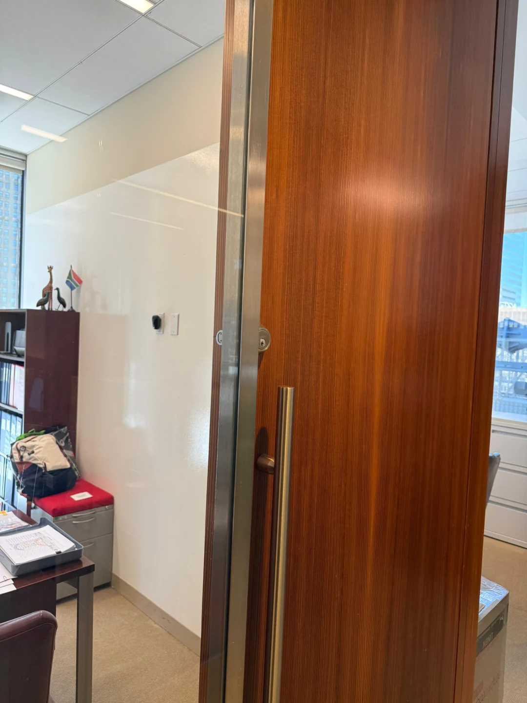 Door lock hardware checked during an electronic lock service call in NYC