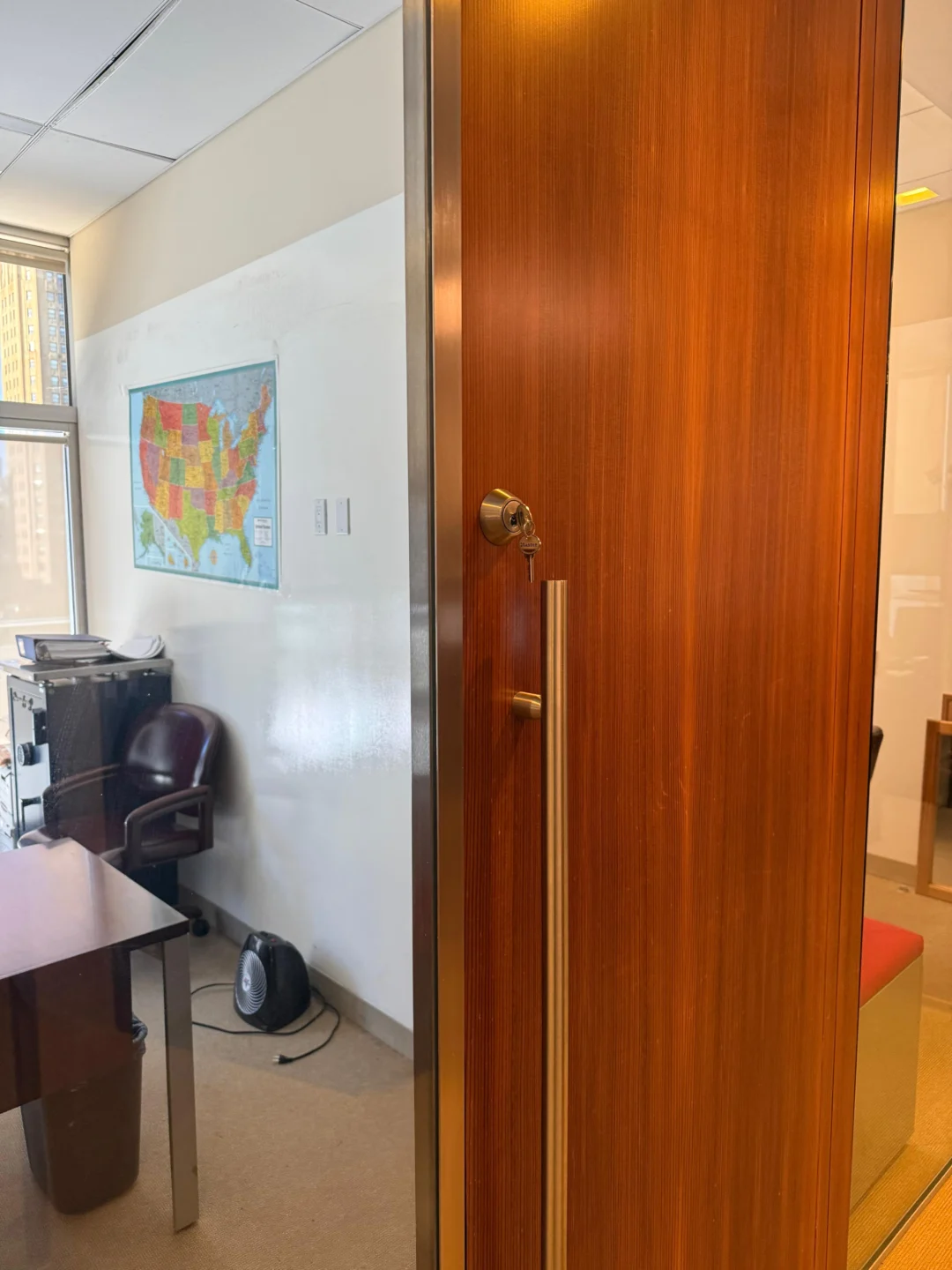 Interior office door knob serviced during lock repair in NYC